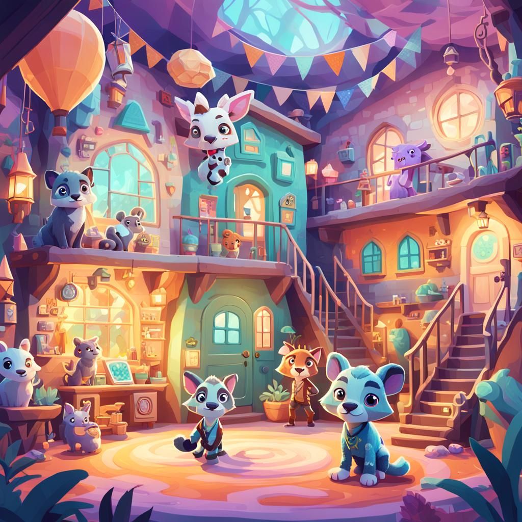 Whimsical Animal Jam Headquarters in Digital Illustration