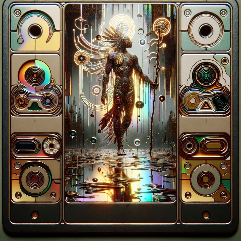 Mythical Figure in Ceremonial Landscape as 3D Design