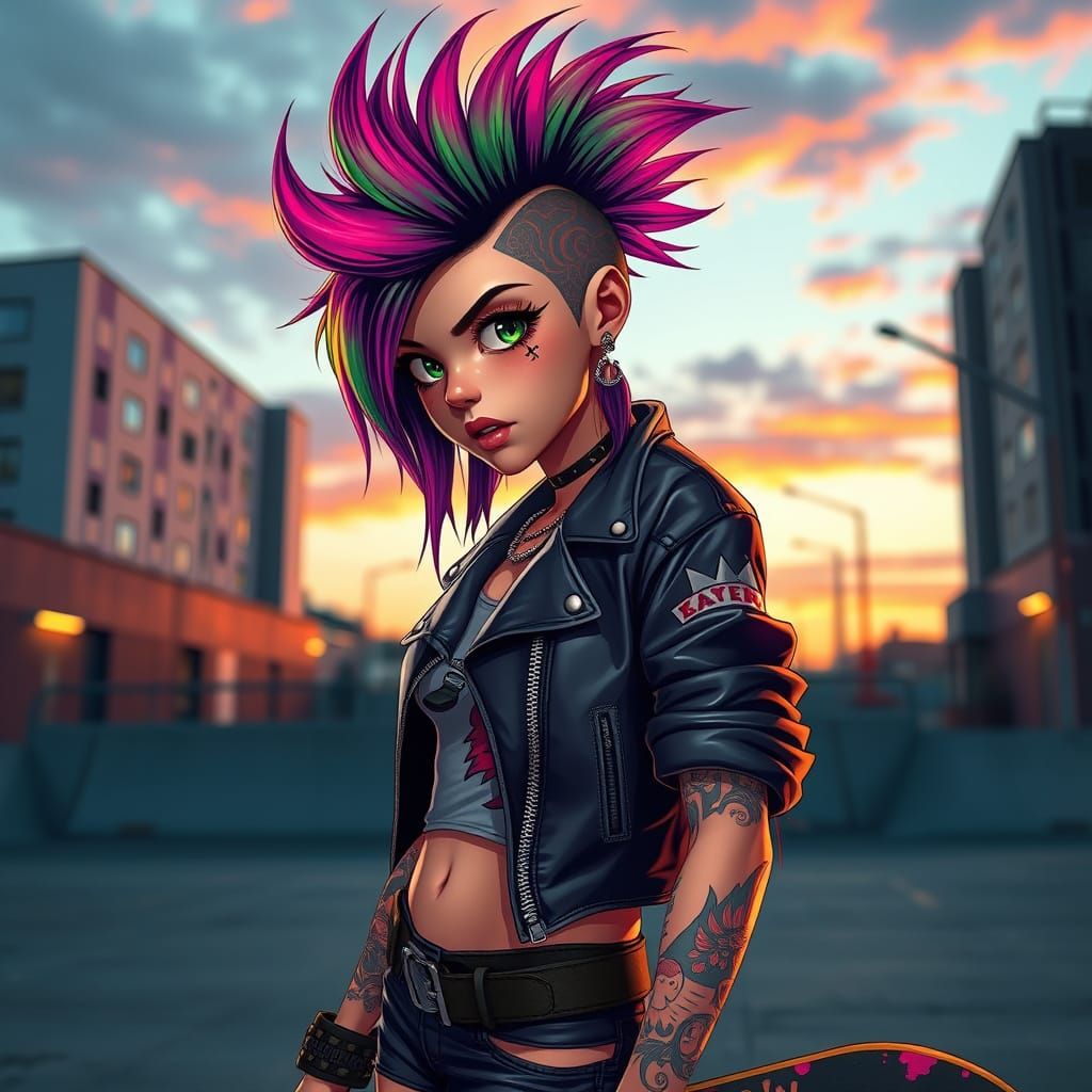 Cyberpunk Skater Girl in Vibrant 3D Anime Style