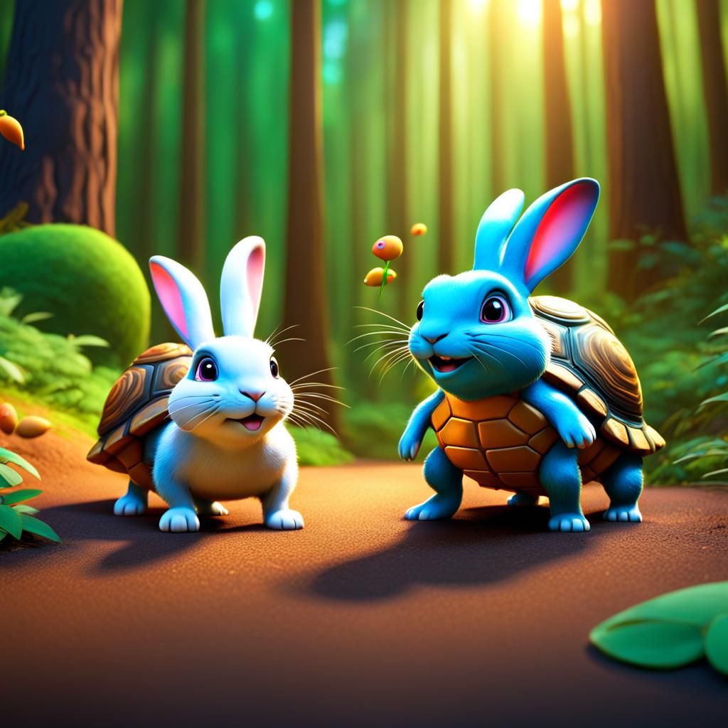 Forest Race: Bunnies Triumph, Pixar-Style 3D Art