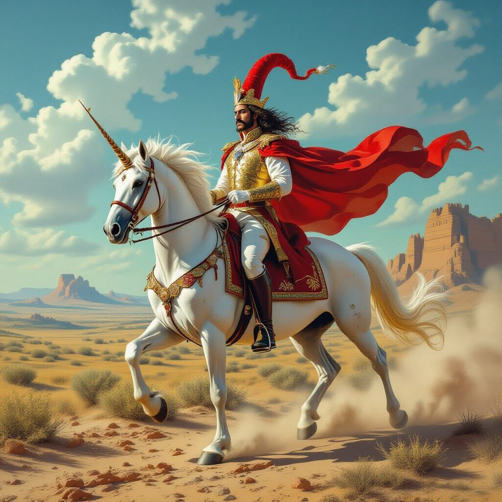 Spectral Horse Rider in Opulent War Scene