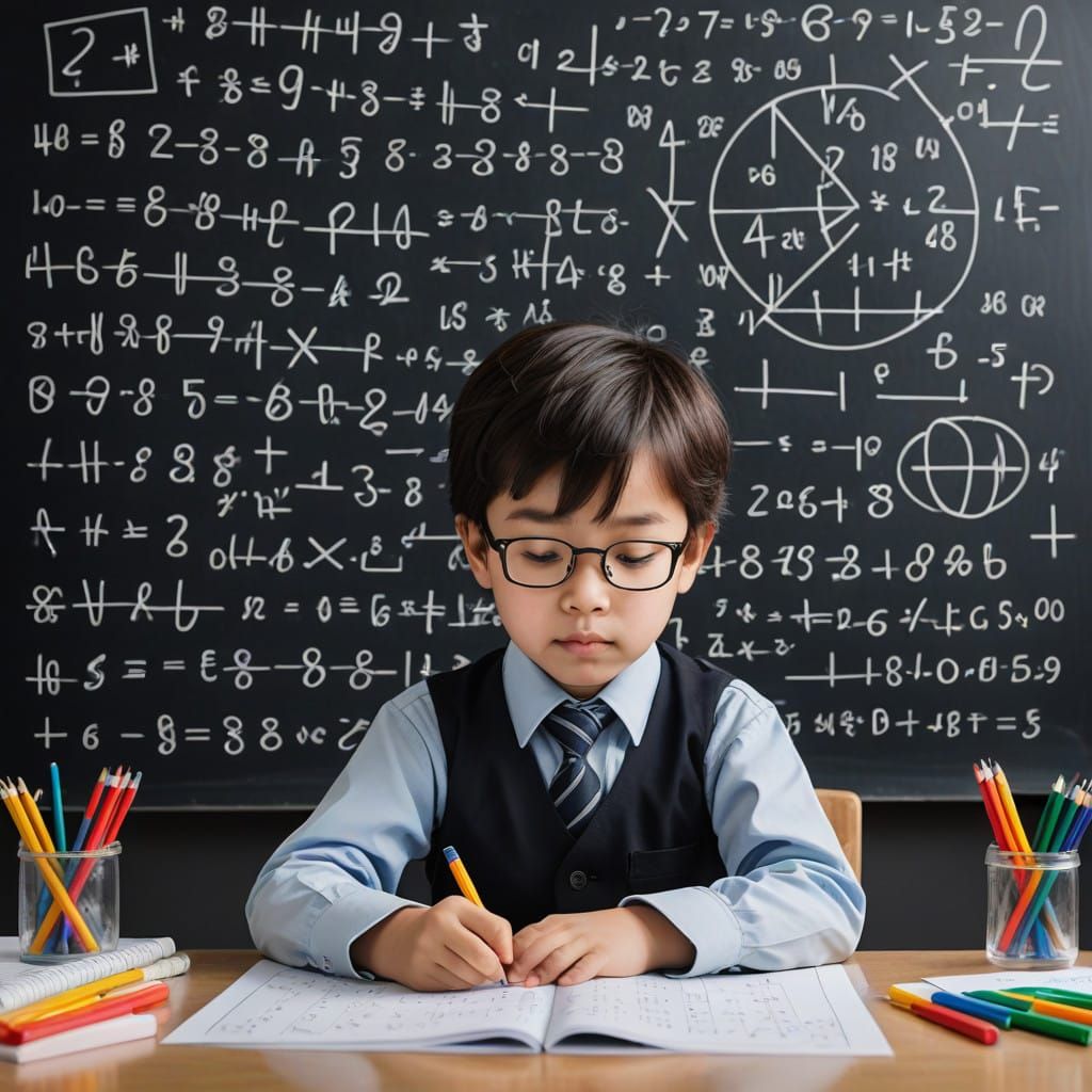 Young Mind Surrounded by Mathematical Concepts