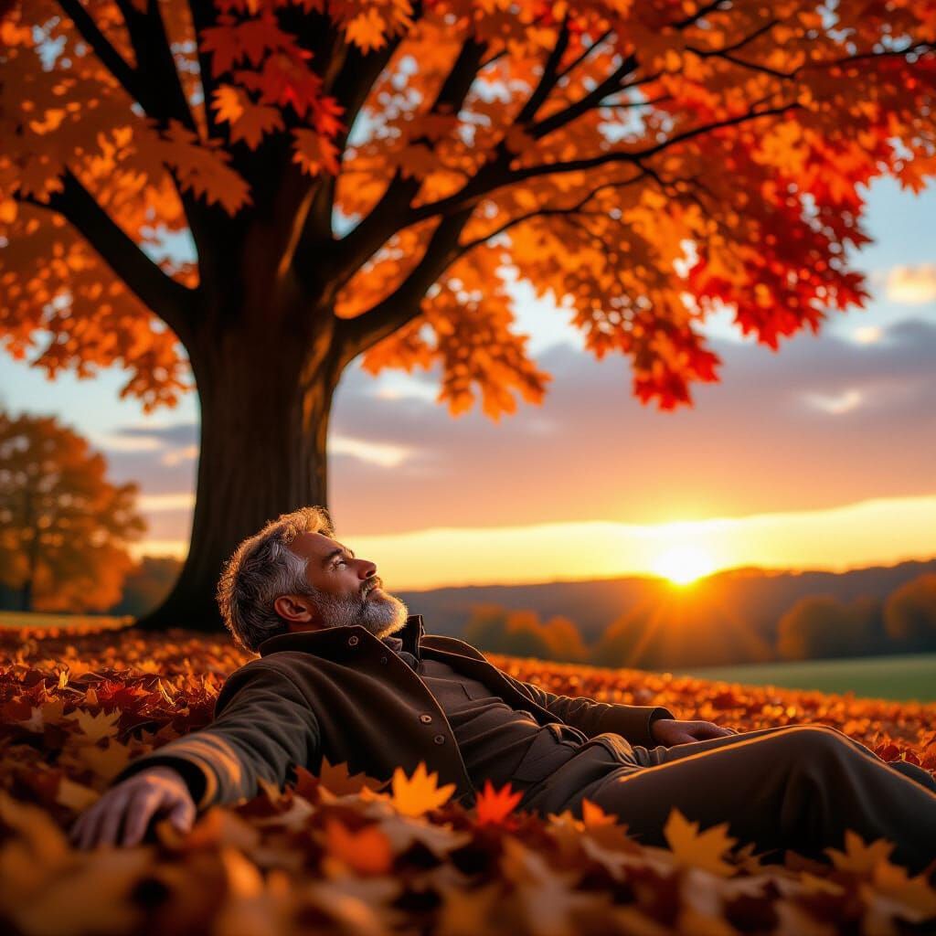 Man in Autumnal Landscape: Cinematic Film Still