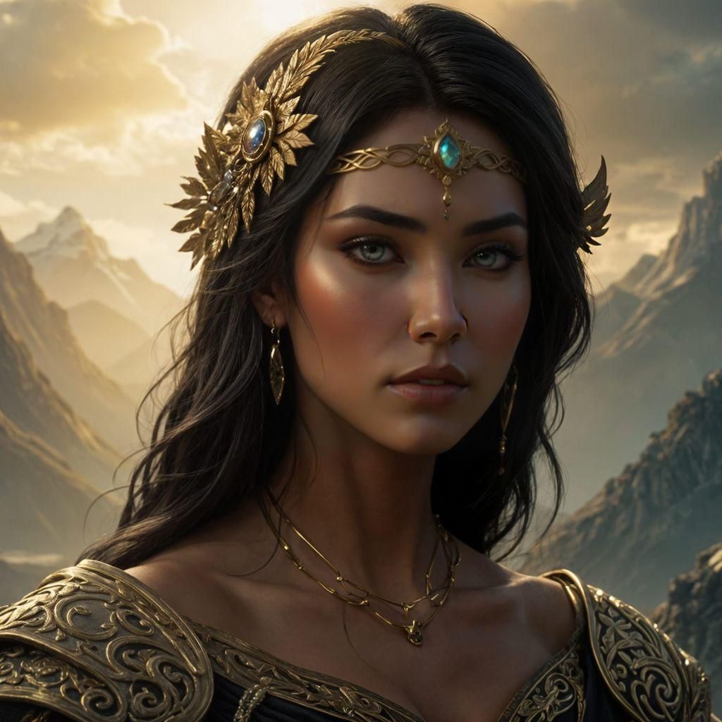 Epic Fantasy Mountain Priestess Portrait in Anime Style