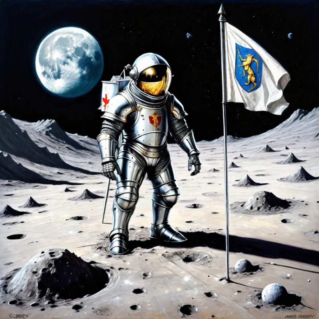 Medieval Knight on the Moon as Oil Painting