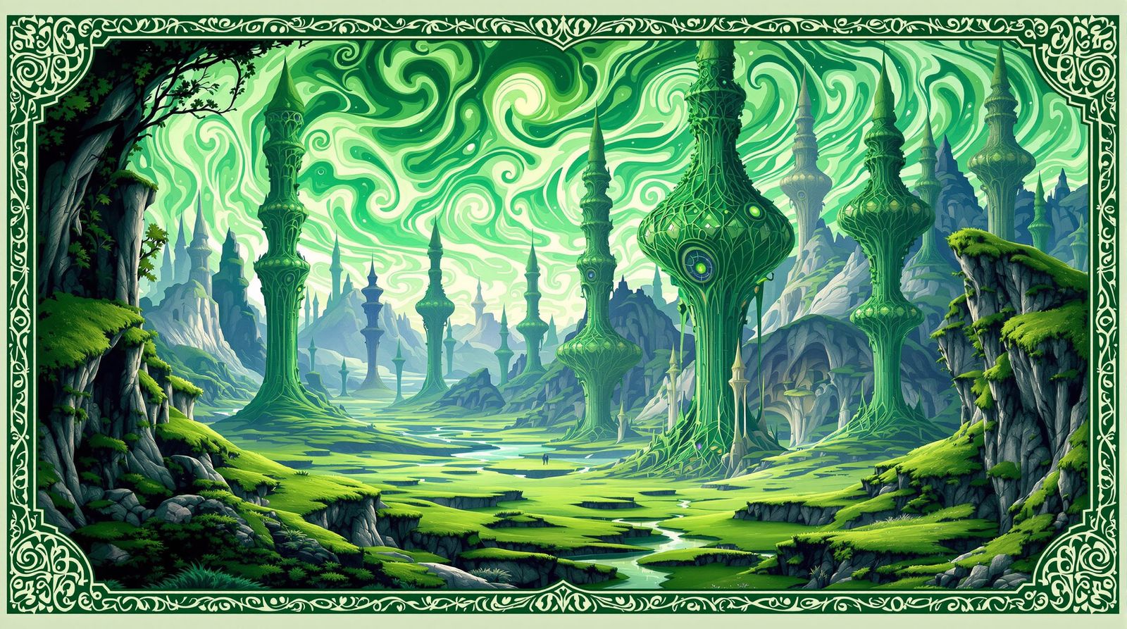 Art Nouveau Alien World of Lush Green Curves