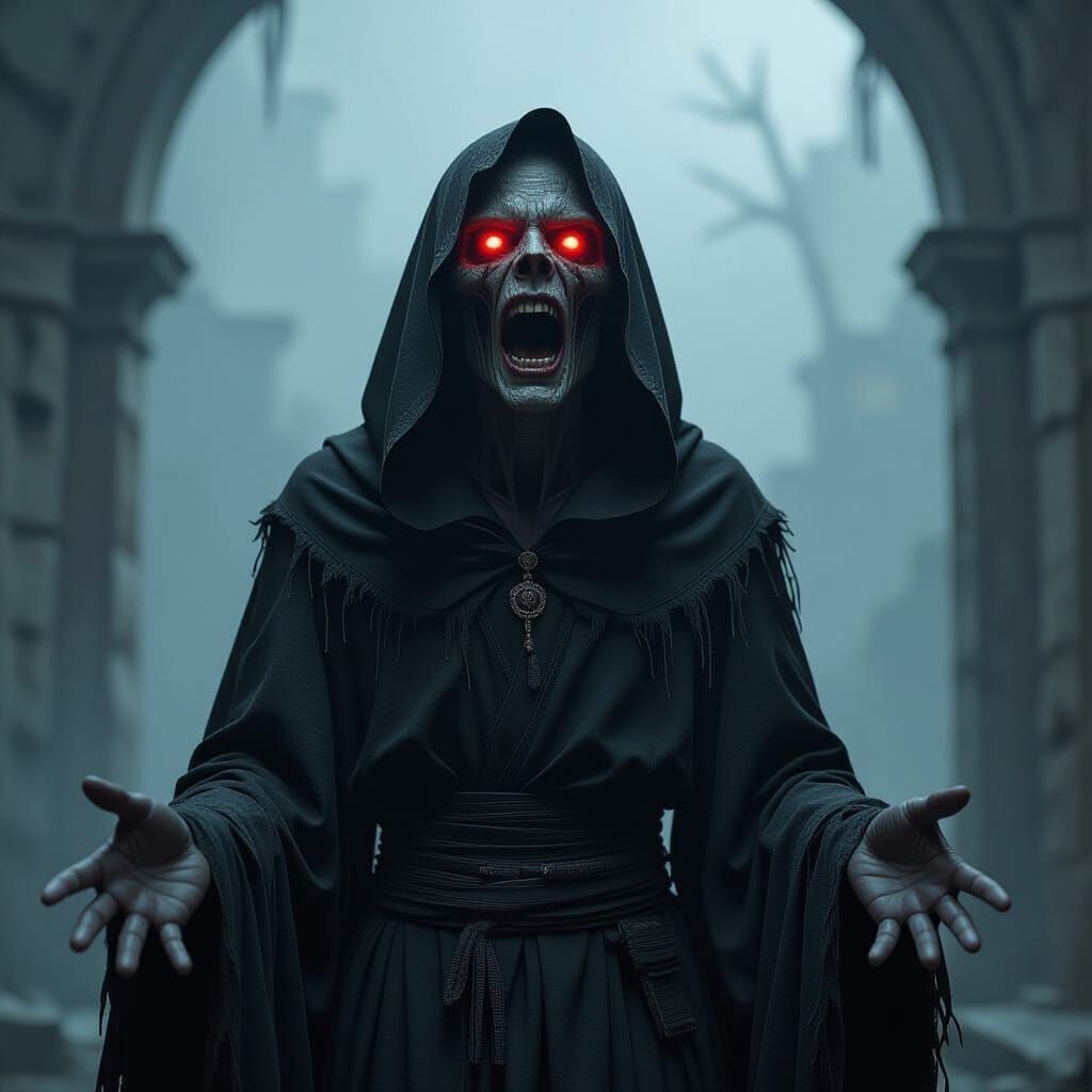 Terrifying Red-Eyed Ghoul Screaming in Anguish