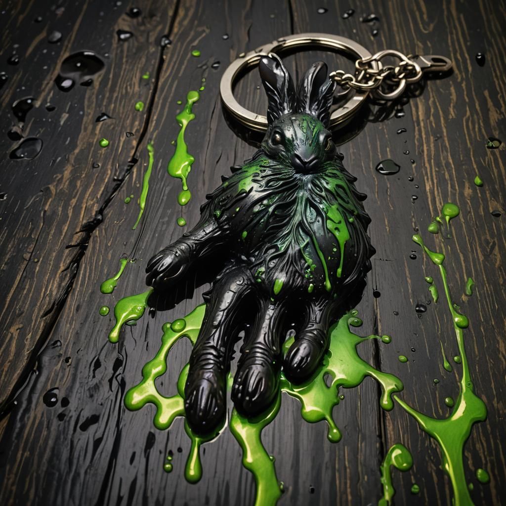 Eerie Black Rabbit Foot Keychain in Dark Fantasy Style