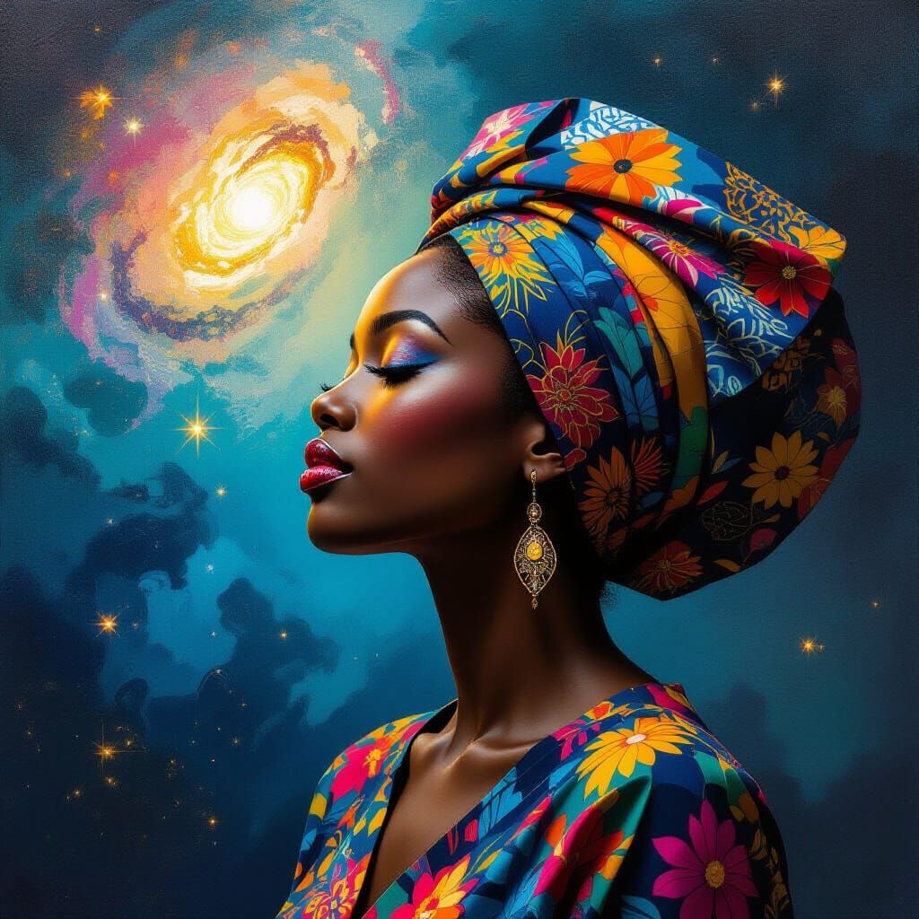 Dreamy African Woman in Digital Impasto Style
