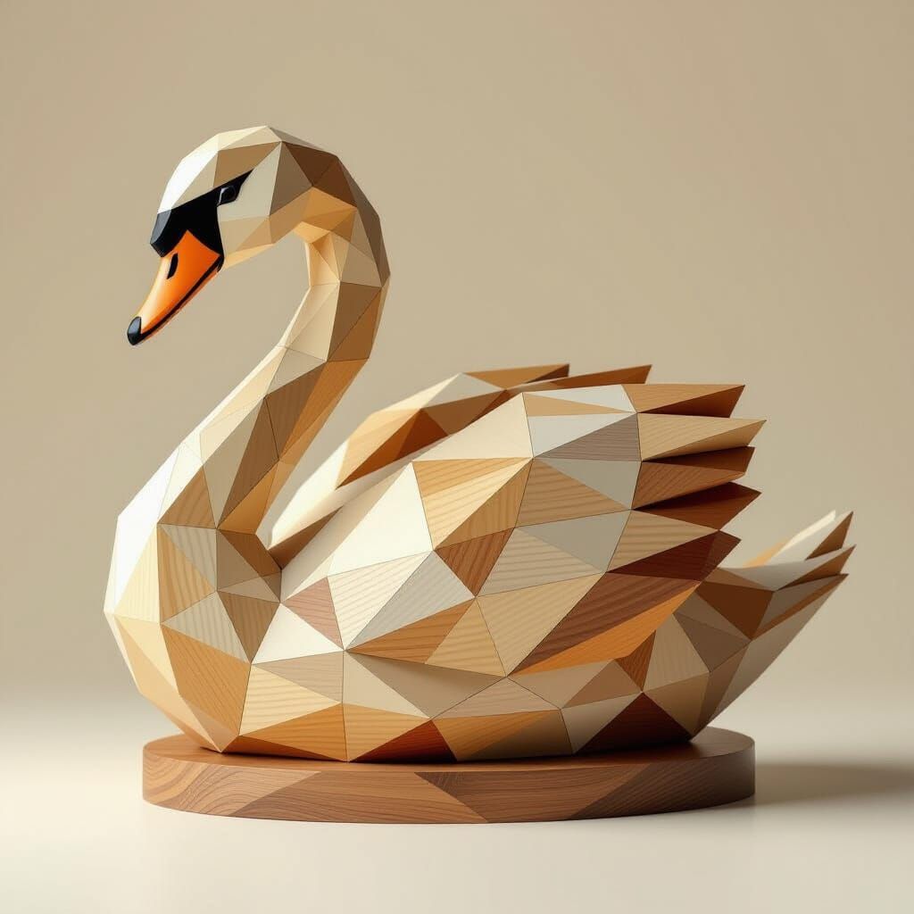 Wooden Block Swan Sculpture 3D Diorama
