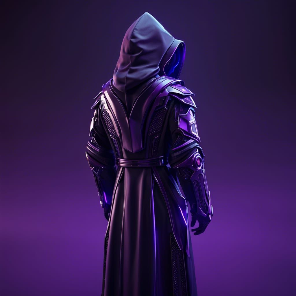 Hooded Figure in Purple Robe with Mech Details