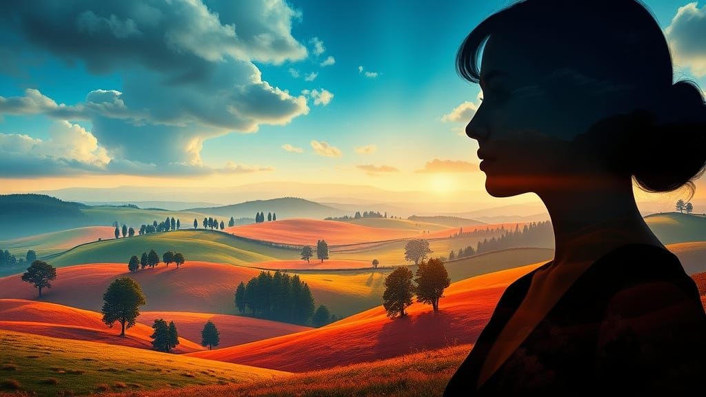 Dreamlike Landscapes with Symbolic Motifs in Whimsical Water...