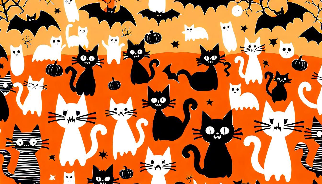 Halloween Gift Wrap with Spooky Cats Design