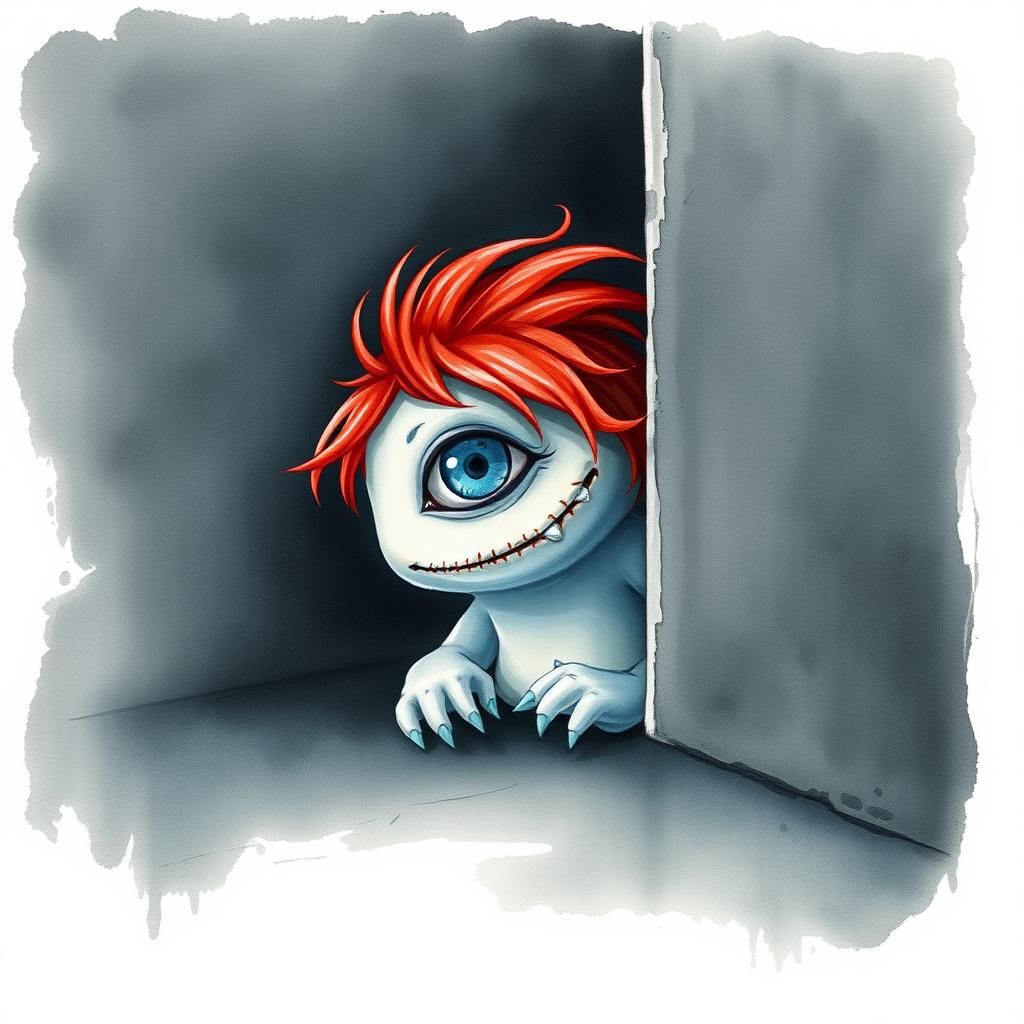 Mischievous One-Eyed Monster in Watercolor Style