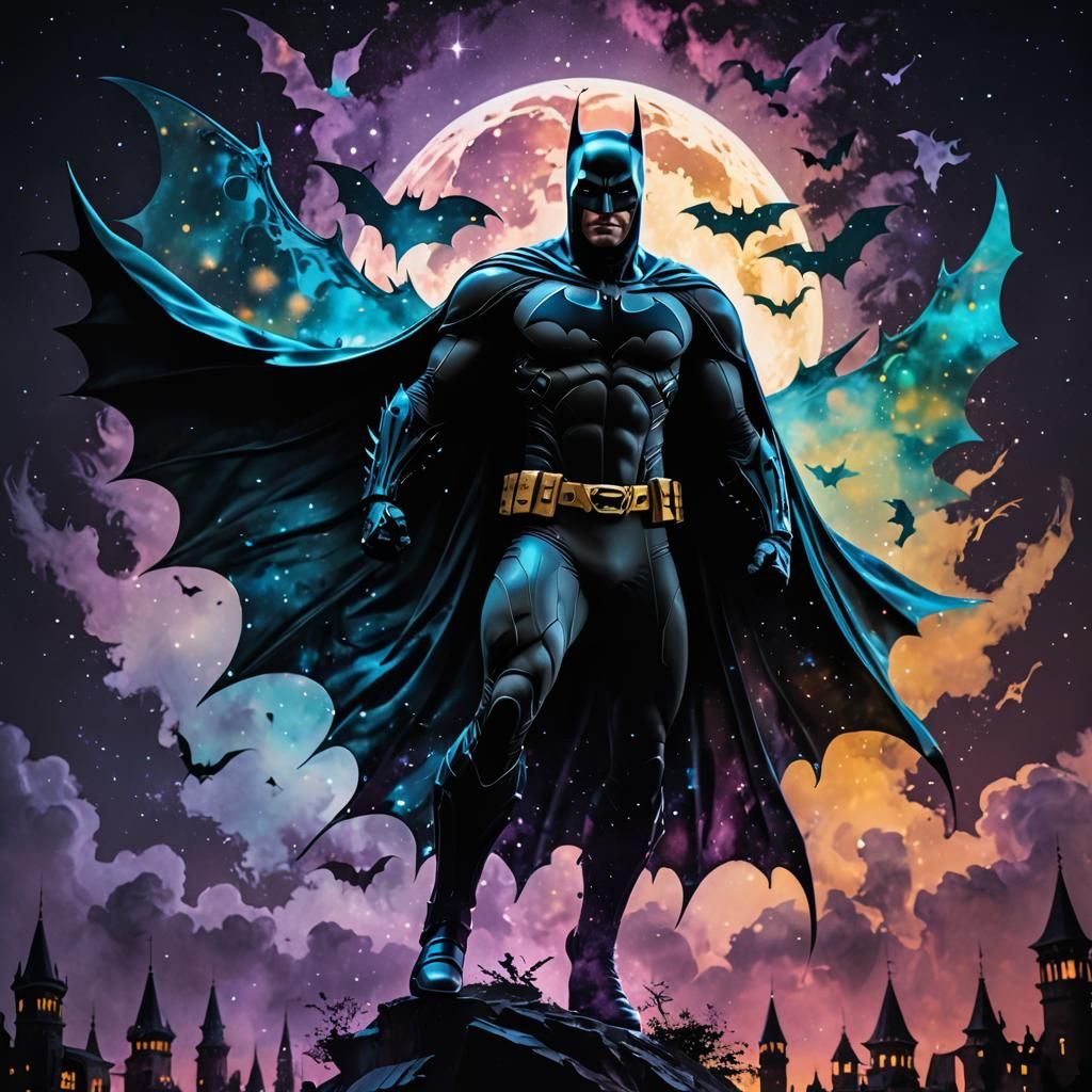 Smokey Batman Silhouette in Celestial Dreamscape
