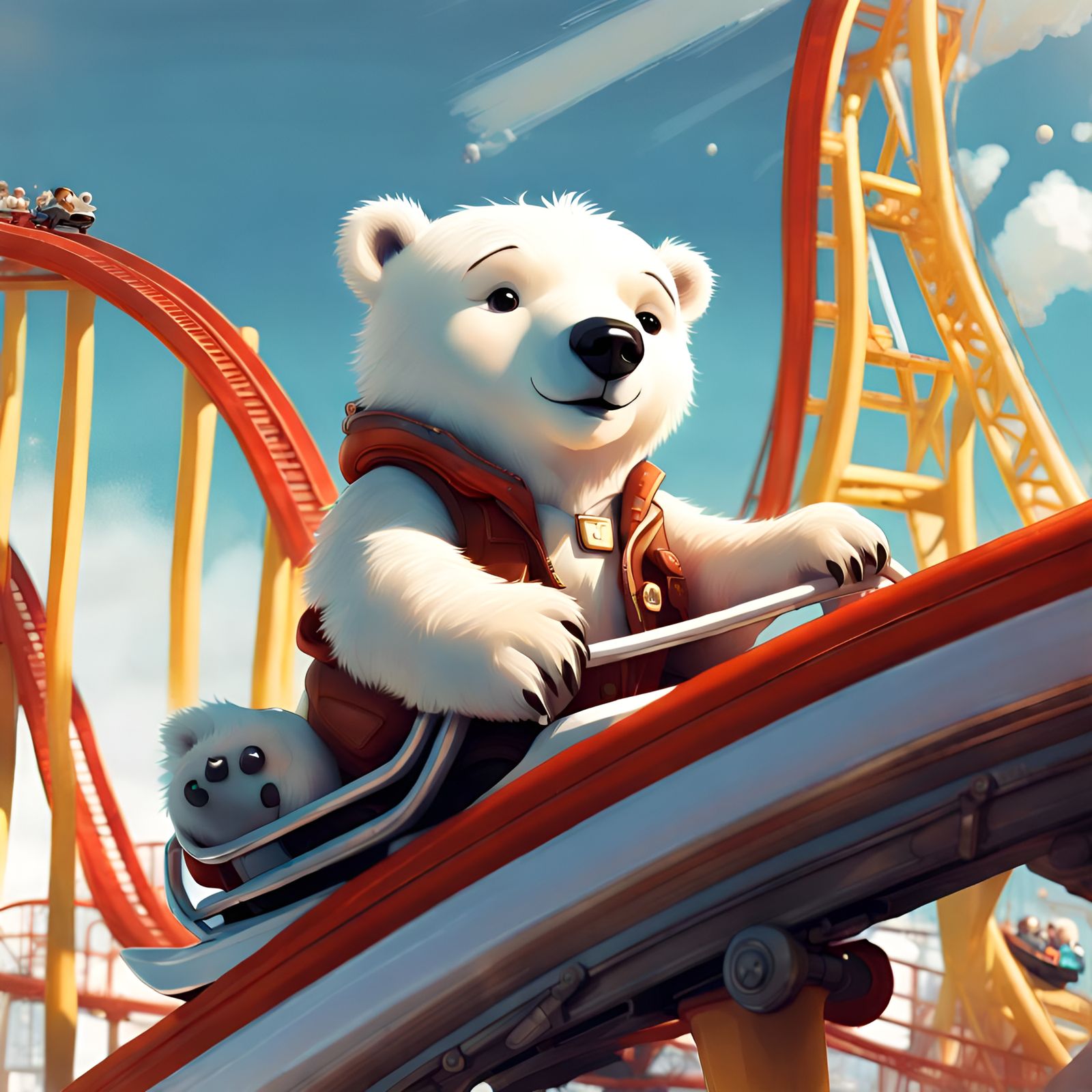 Adorable Chibi Polar Bear on a Roller Coaster