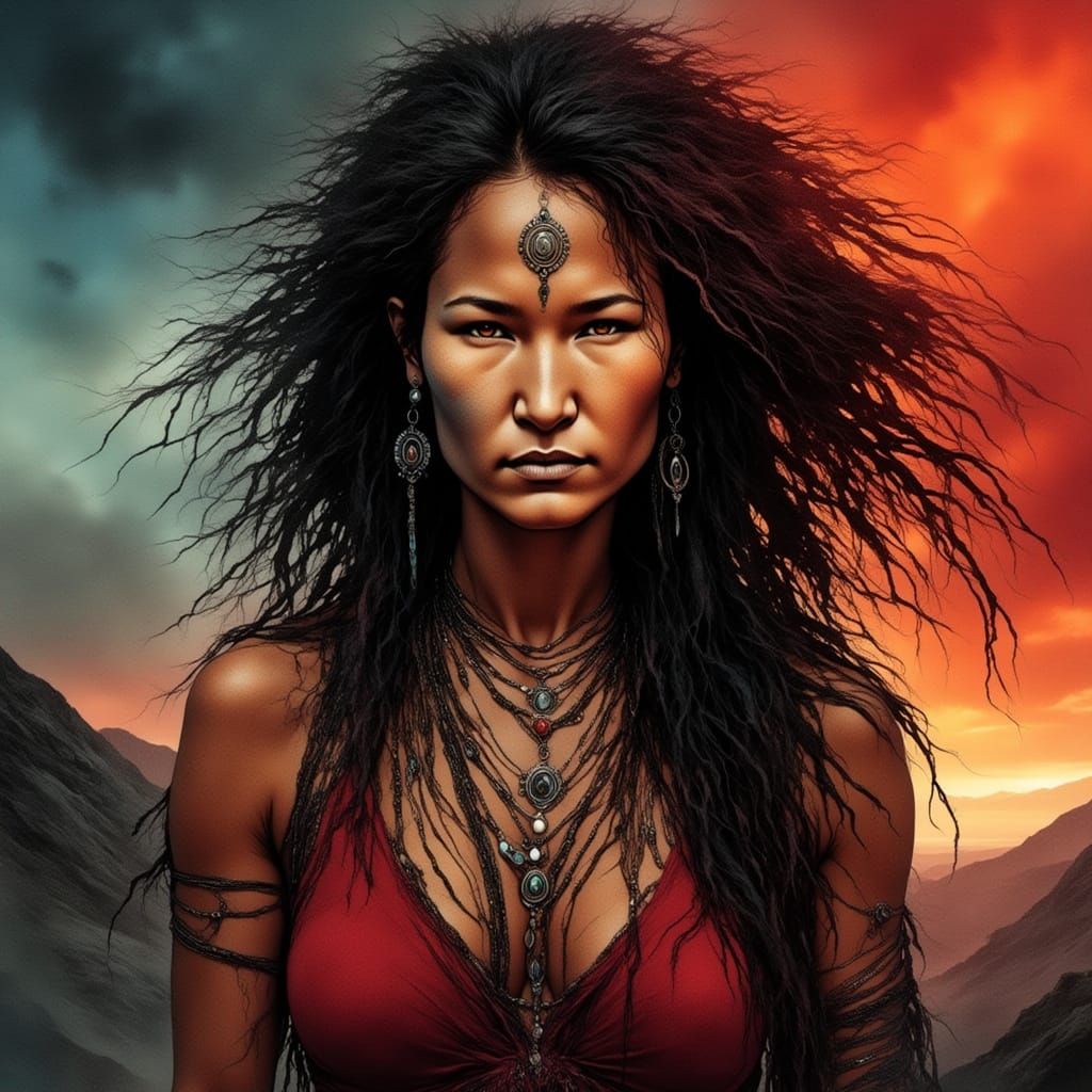 <lora:Eclectic:1.0> <lora:Archetypal Images:1.0> I am my mother's savage daughter. Wyndreth Berginsdottir