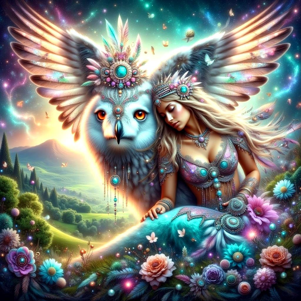 Majestic Snow Owl with Ethereal Aura in Sunlit English Count...