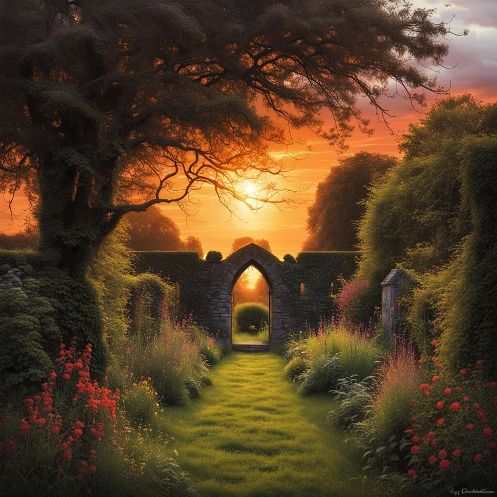 Sinister Irish Secret Garden at Sunset