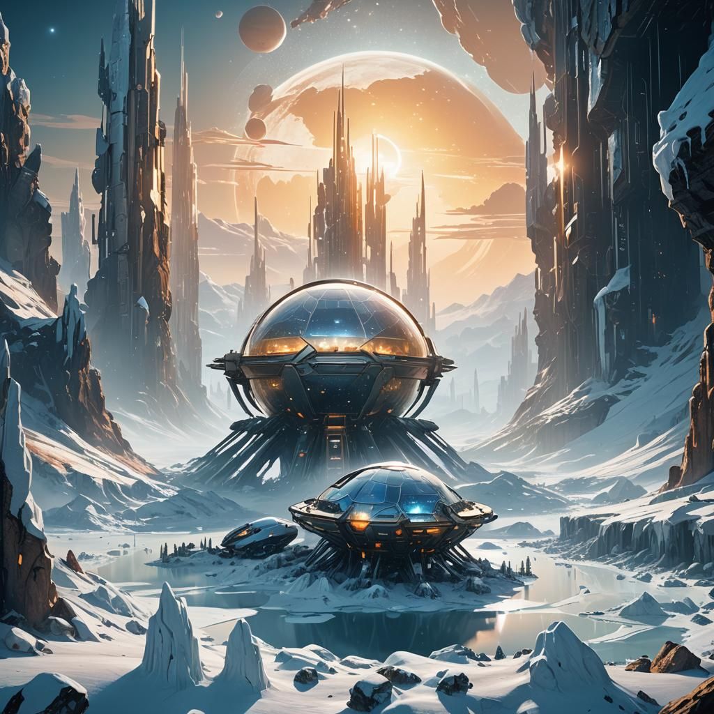 Futuristic Space Colony on Titan: Sci-Fi Illustration