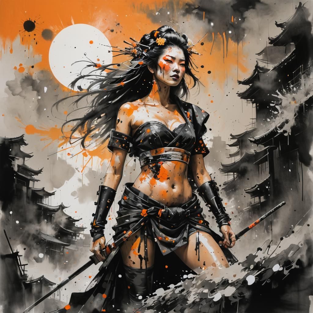 Geisha Punk: Splatter Art Portrait in Bold Colors