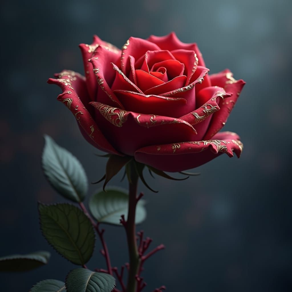 Majestic Red Rose in Fantasy Art Style
