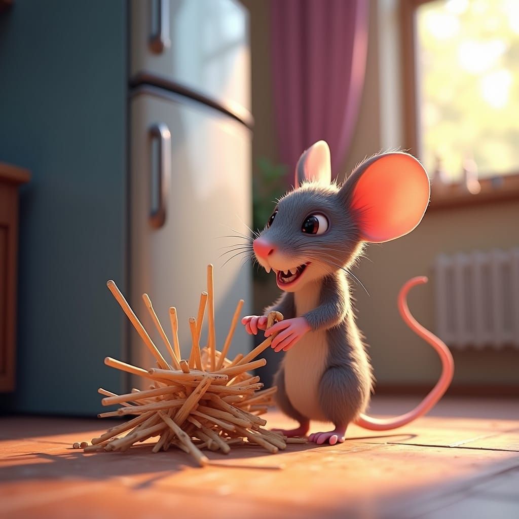 A Pixar-Inspired Mouse Builds an Epic Toothpick Fort