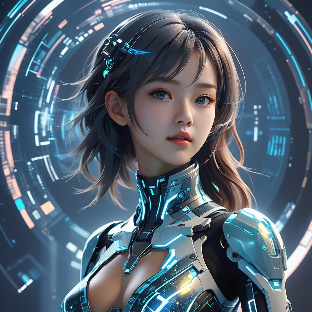 Holographic Silhouette Portrait in 3D Anime Style