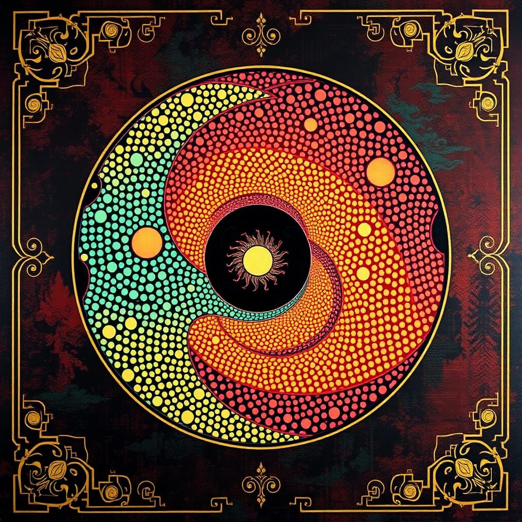 Psychedelic Yin Yang Symbol in Ornate Style