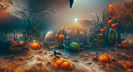 Alien Halloween Celebration: Surreal Digital Illustration