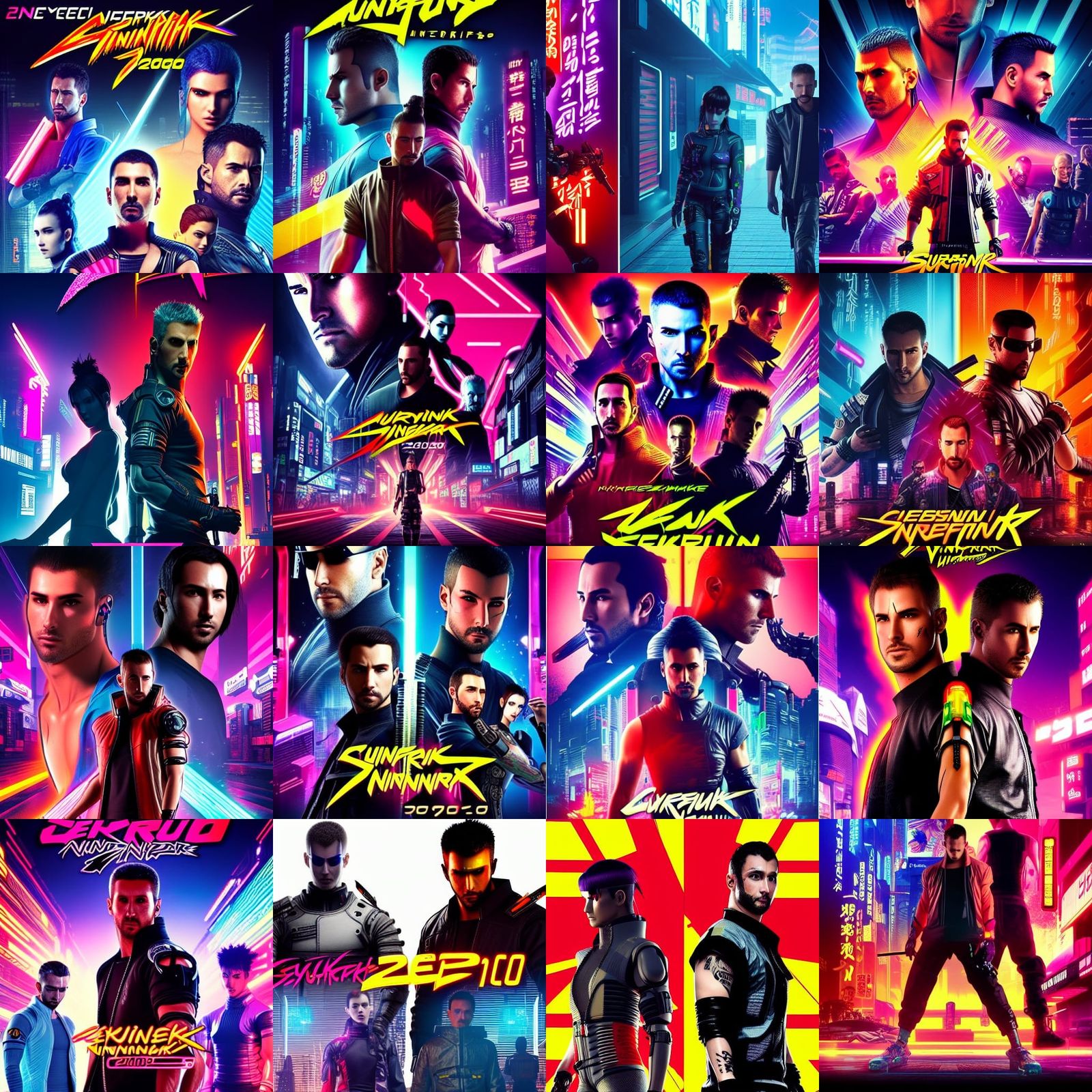 Cyberpunk Ninja Versus Cyber Samurai in Neon City