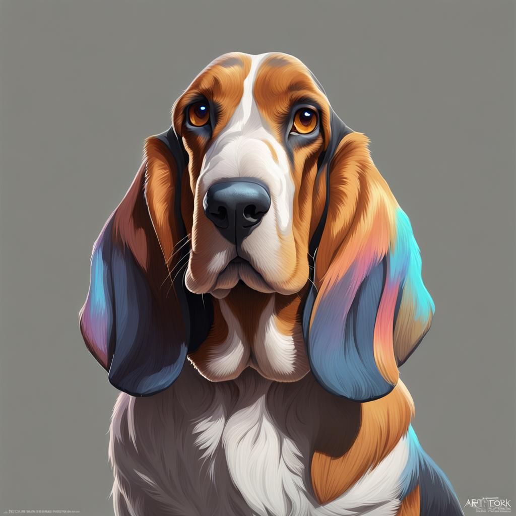 Tabby Basset Hound Portrait in Hyperdetailed Style