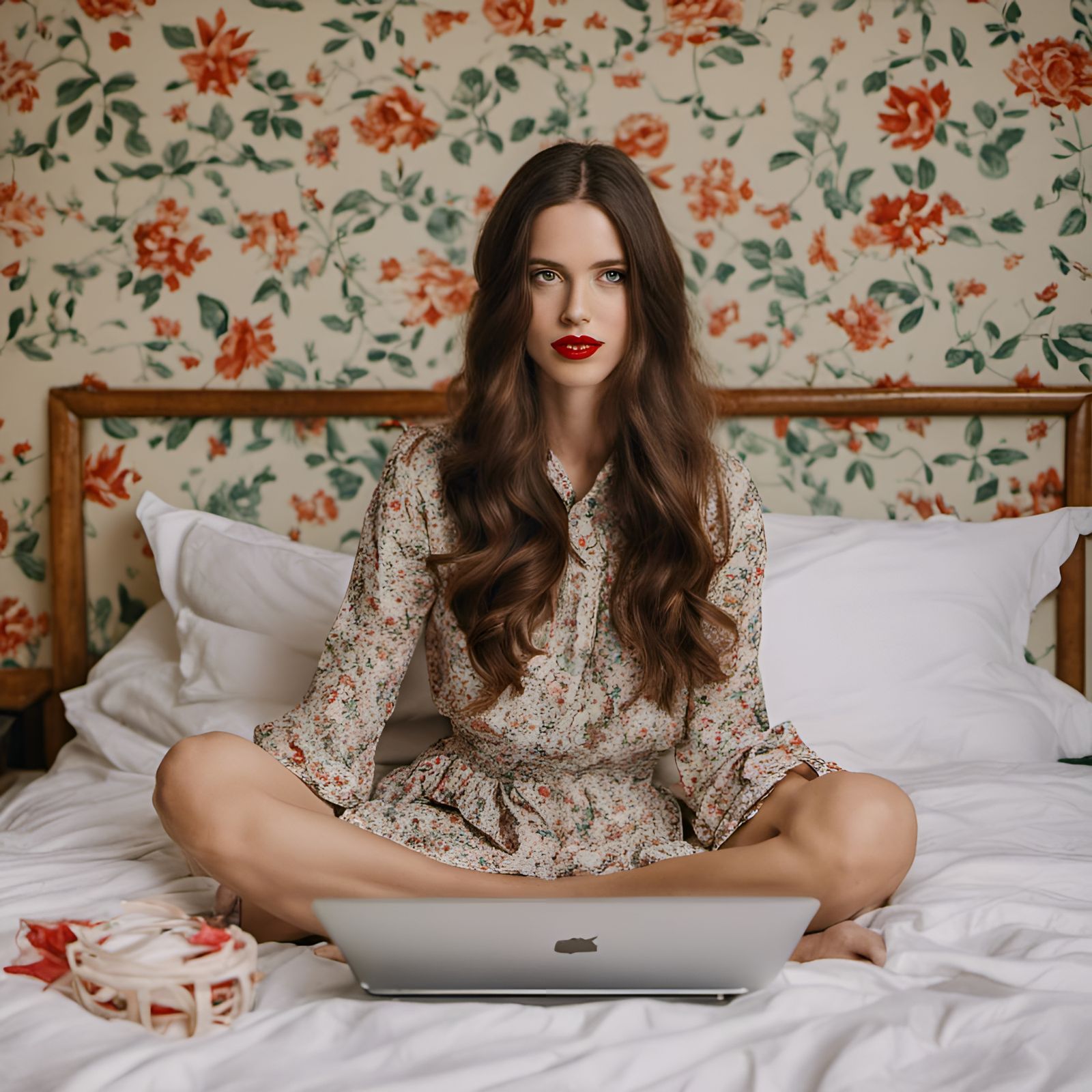 Woman in Floral Dress, Wes Anderson Style