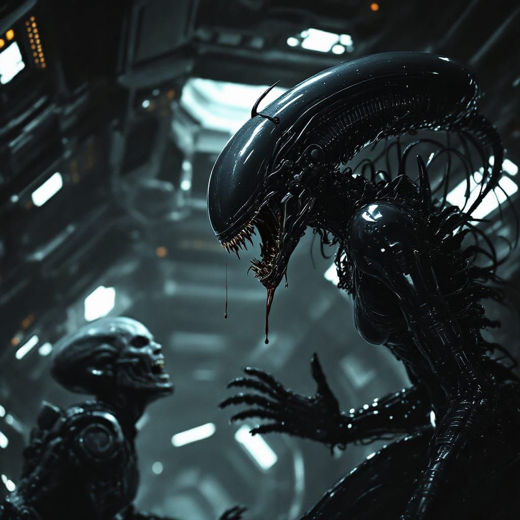Female Xenomorph Lurking in Sci-Fi Spaceship