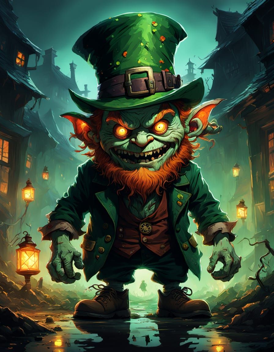 Creepy Leprechaun Monster Emerges from Dark Shadows in Vibra...