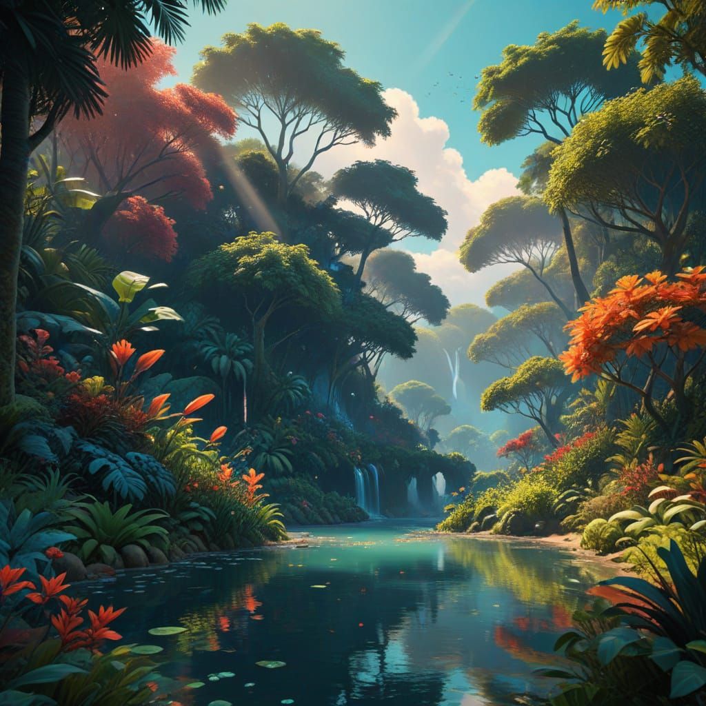 Mystical Coastal Scene in Vibrant, Ethereal Light