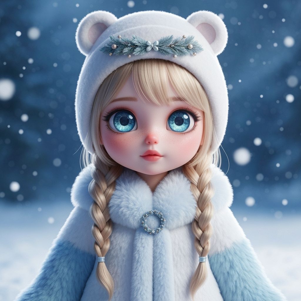 Cute Chibi Girl in Winter Coat with Bear Ear Hat
