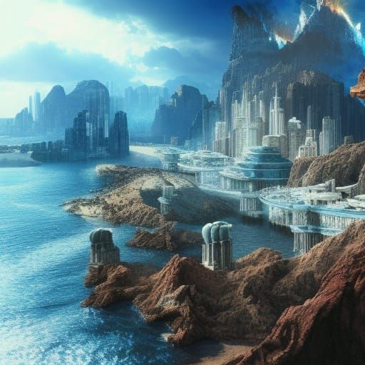 Blue Water Phoenix: Epic Digital Matte Painting