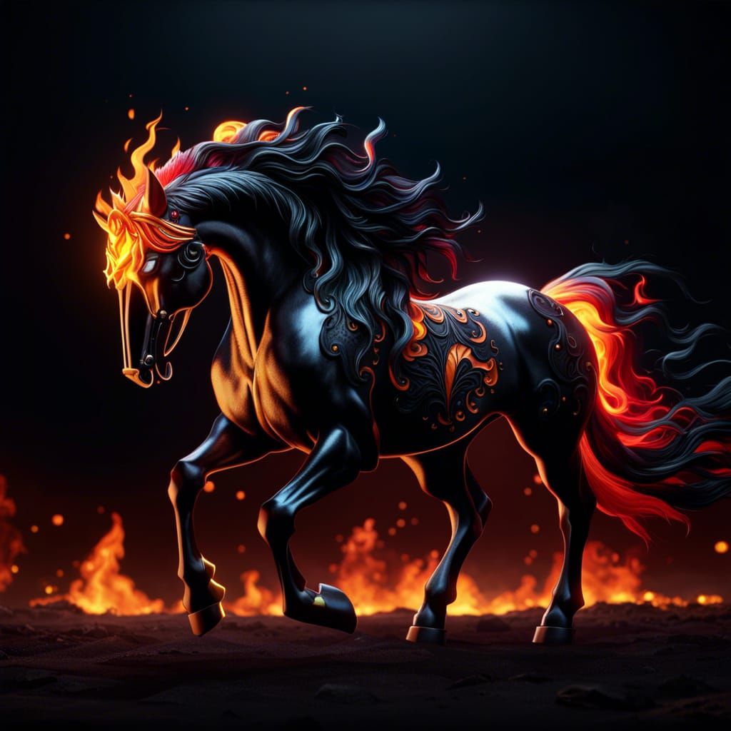 Nightmare Horse with Flaming Mane in Fantasy Art