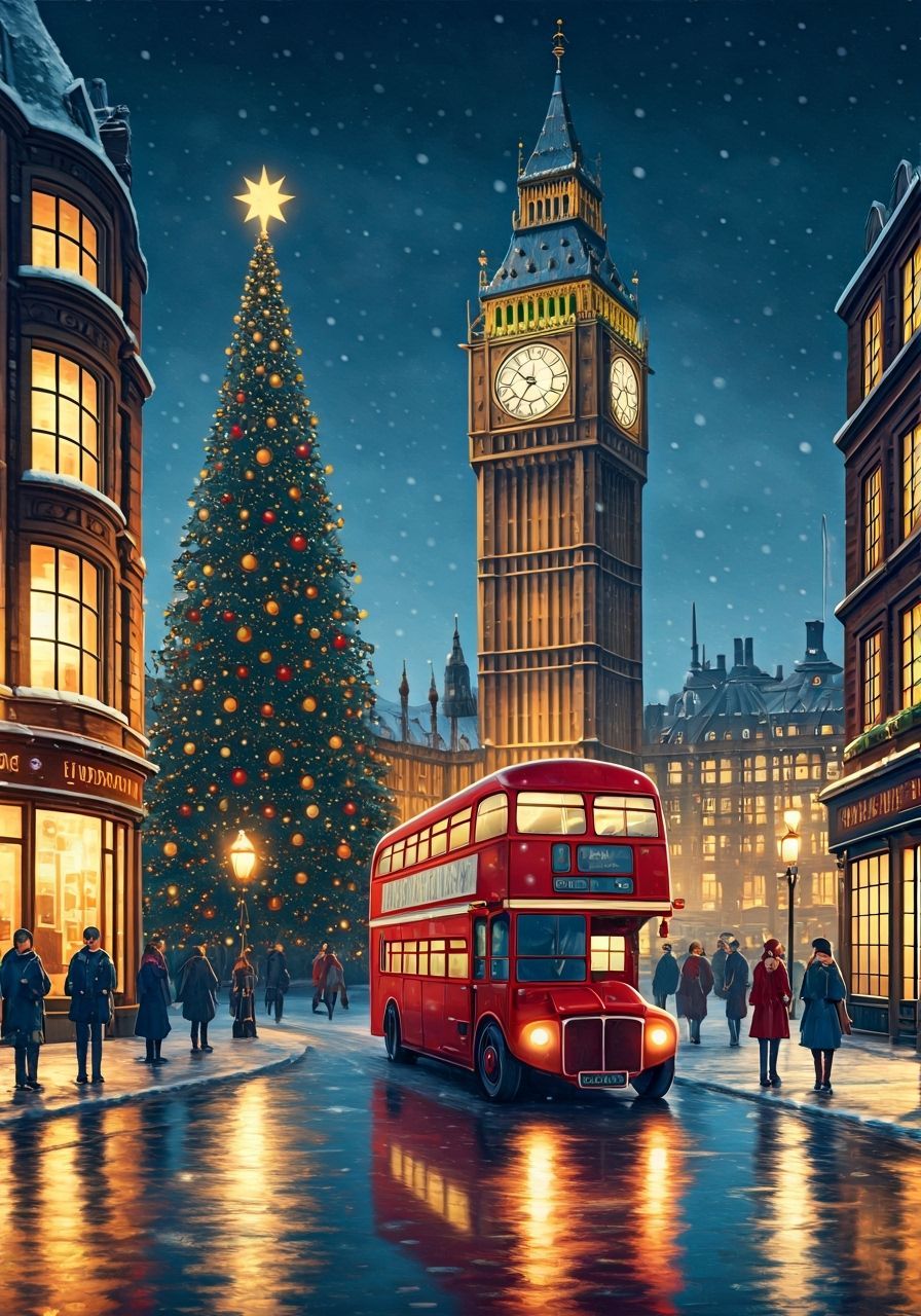 Christmas Night in London with Big Ben and Festive Lights