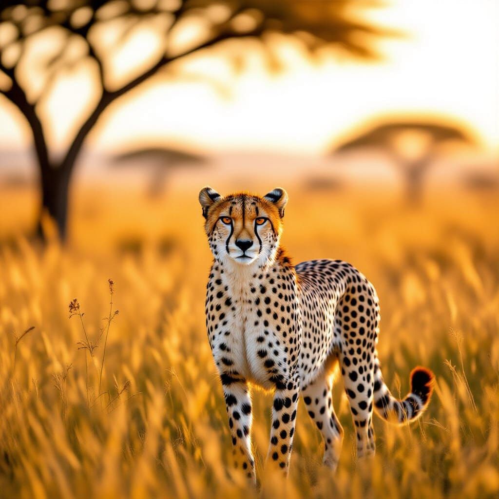 Cheetah in Golden Savanna: Wildlife Photography