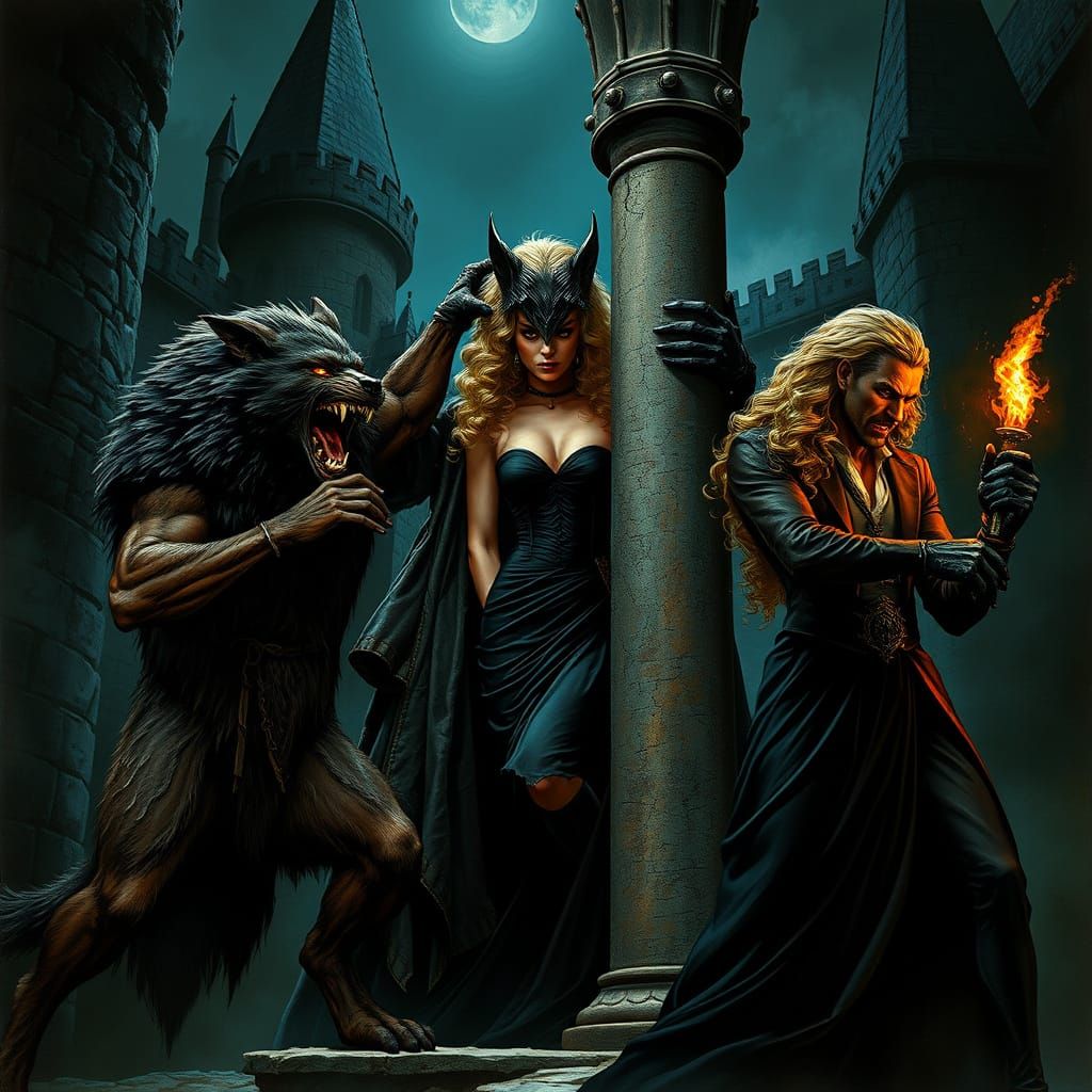 Dark Lycan Holds Back Frenzied Werewolf and Vampire in Midni...