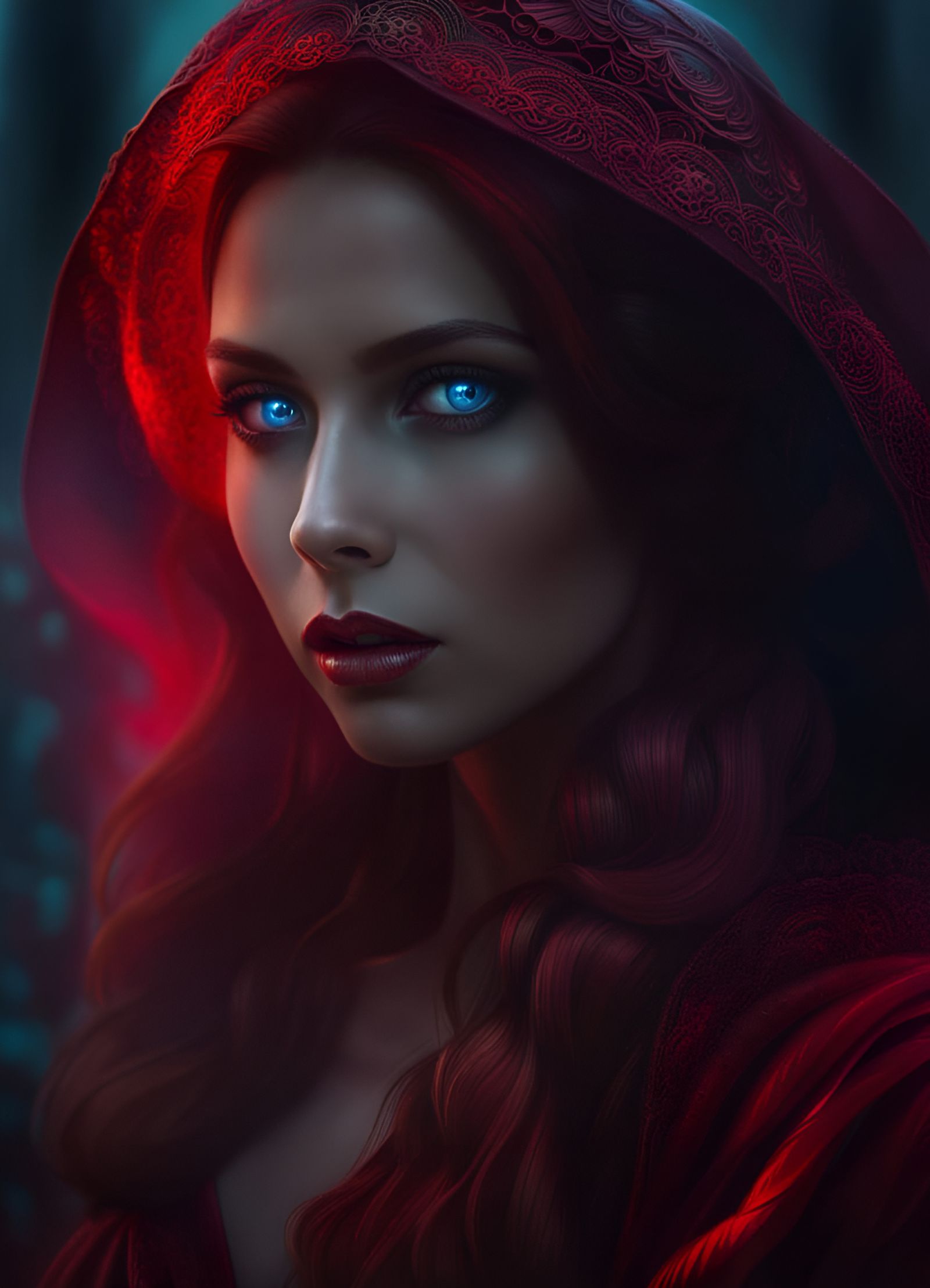 Ethereal Woman in Crimson Landscape: Best Quality Photo