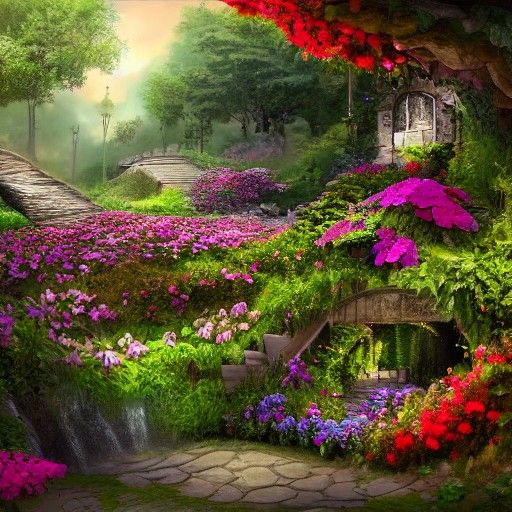 Secret Flower Garden in Matte Painting Style