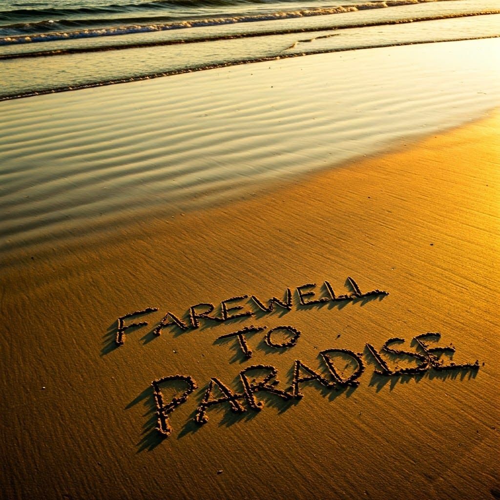 Farewell To Paradise Sand Inscription at Golden Hour