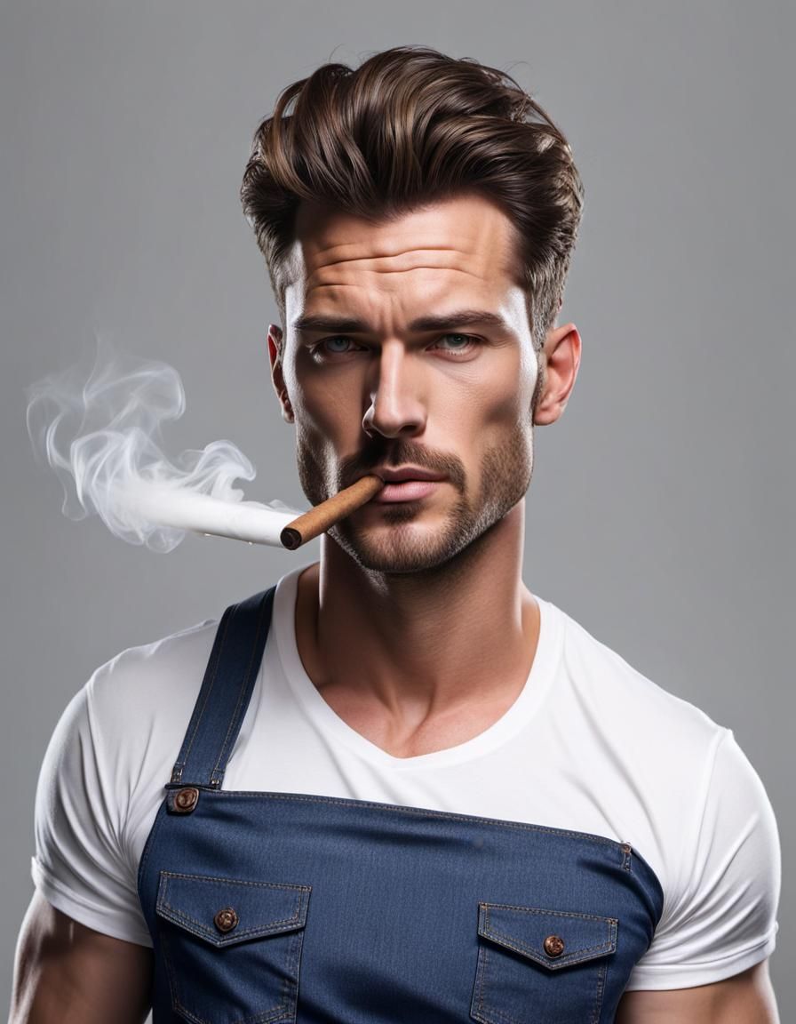 Handsome Cowboy Smoking Cigar: Realistic Detail