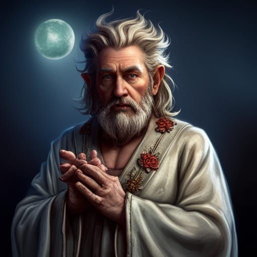 Fantasy Dwarf with Fire Orb, Detailed Digital Art