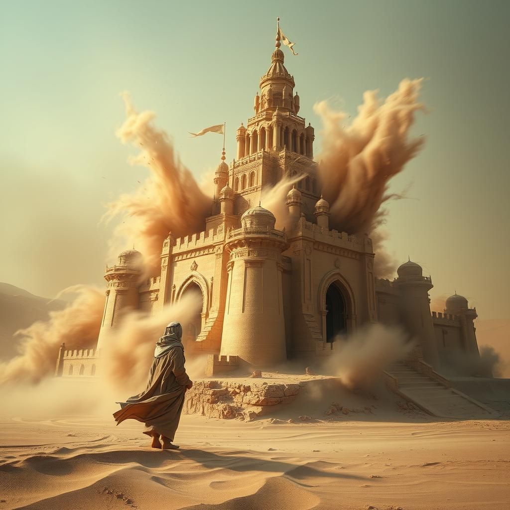 Sandcastle Destroyed by Desert Sandstorm