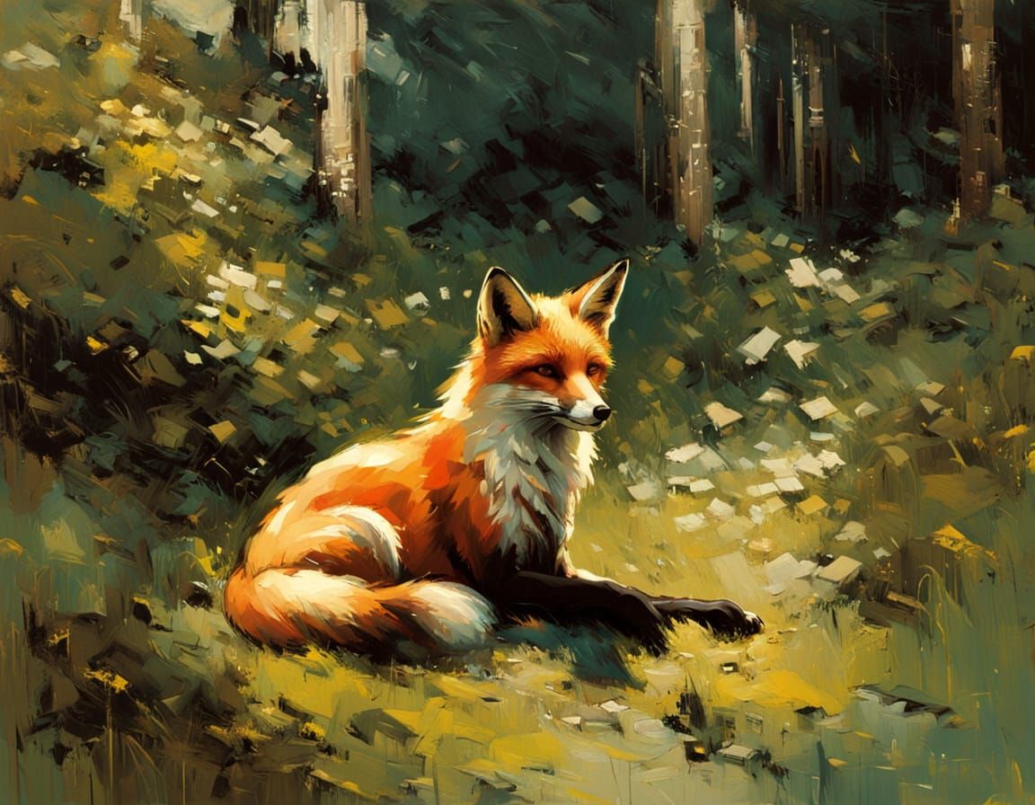 Vibrant Expressionist Fox in a Luminous Garden