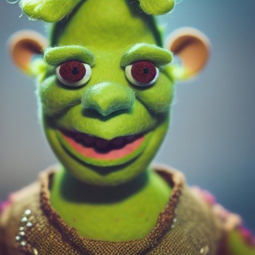 Felt Shrek Muppet Macro Portrait